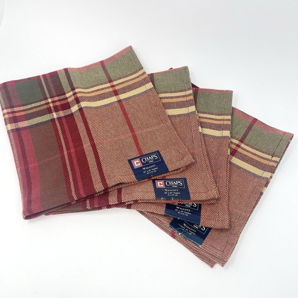 NWT Chaps Walcott Red Plaid Holiday Christmas Napkins 20x20” Set Of 4 Cotton NEW